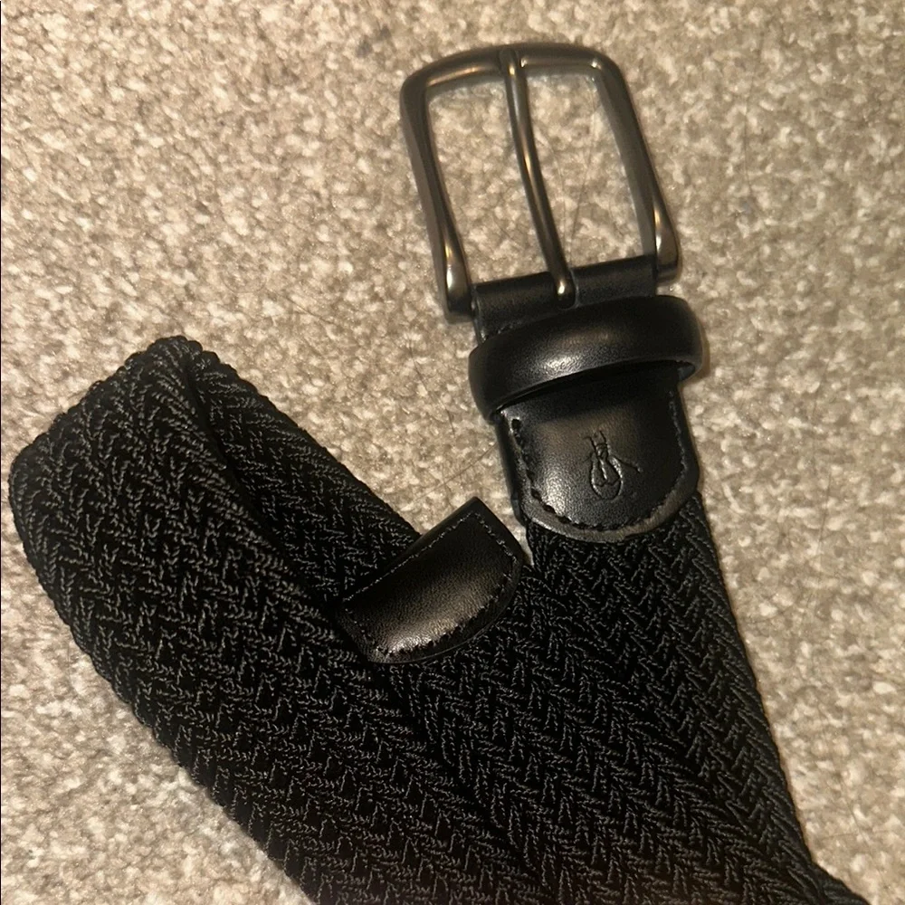 Penguin men’s Black belt Woven Texture and leather stretchy NWOT